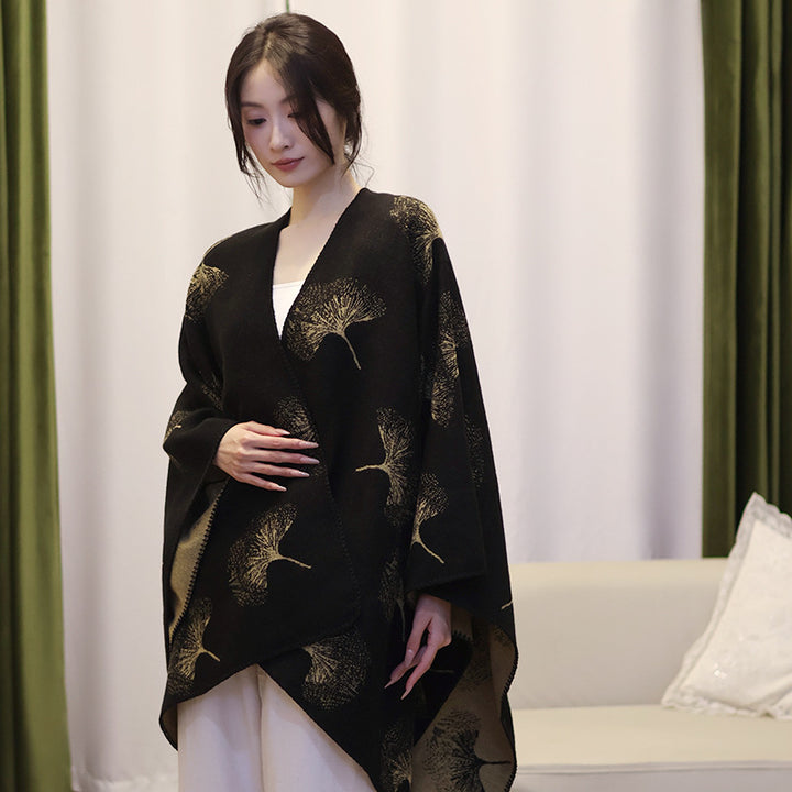 Damen Oversize‑Wickelcape aus jacquardgestricktem Wollmix mit Pusteblumenmuster Echo Archiv