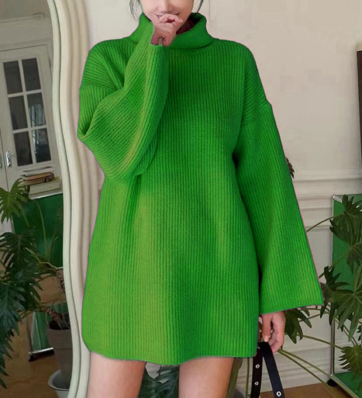 Damen Oversized geripptes Rollkragen‑Strickkleid mit Glockenärmeln – Mavelle