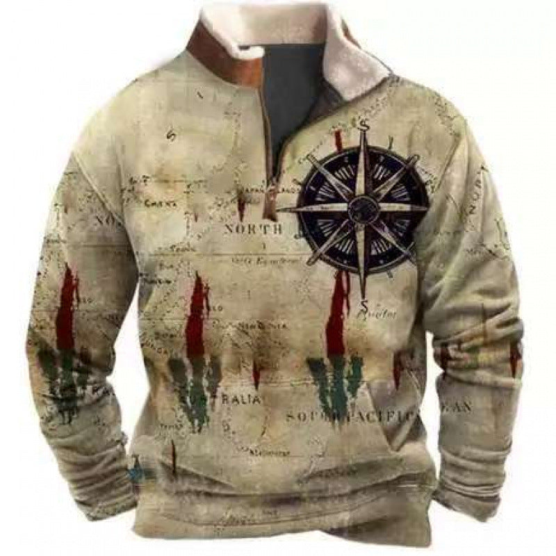 Herren Modischer Hoodie mit Kapuze und maritimem Druck Echoarchiv