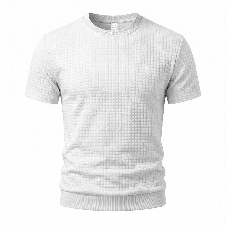 Herren nan kurzärmeliges Strickshirt mit geprägter Karostruktur, Rundhalsausschnitt und geripptem Saum Echo Archiv