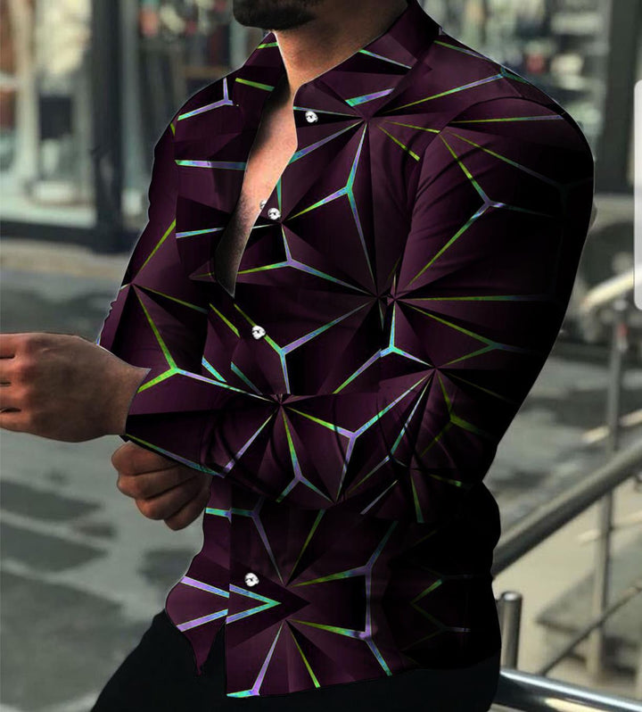 Herren Langarmhemd mit modernem 3D-Design und strukturiertem Muster Echoarchiv