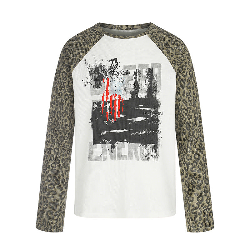 Damen Raglan-Langarmshirt mit Leoprint-Ärmeln und abstraktem Grafikprint Echoarchiv