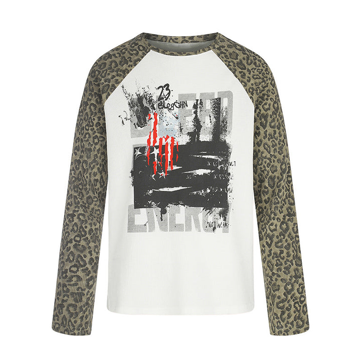 Damen Raglan-Langarmshirt mit Leoprint-Ärmeln und abstraktem Grafikprint Echoarchiv