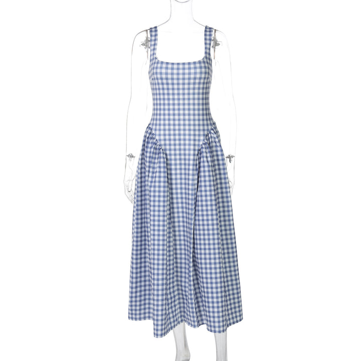Damen Sommerliches Maxikleid mit Karo-Design und seitlichen Raffungselementen Echo Archiv