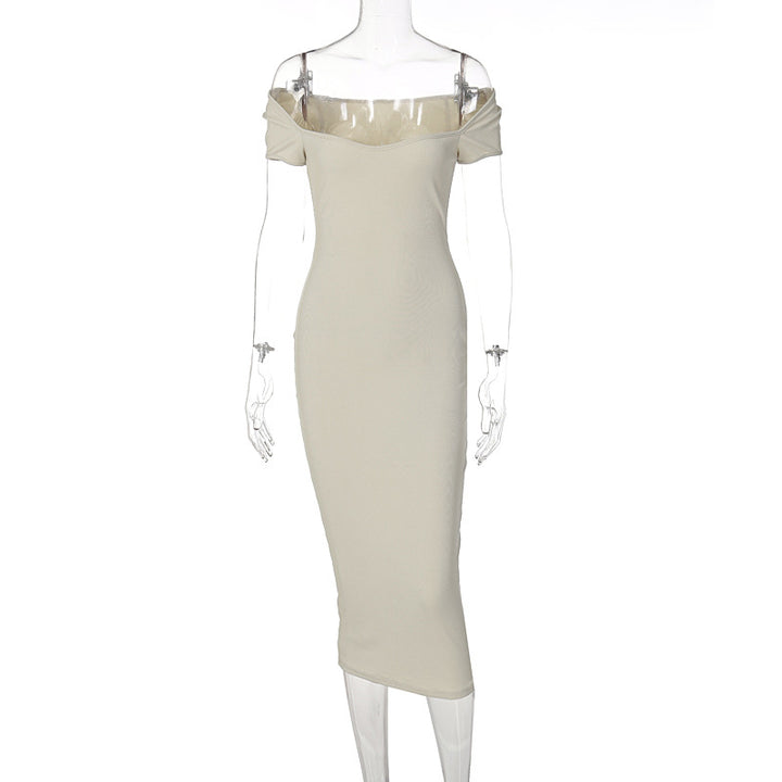 Damen Figurnahes Midi-Kleid mit schulterfreiem Design und eleganten Raffungseffekten Echo Archiv