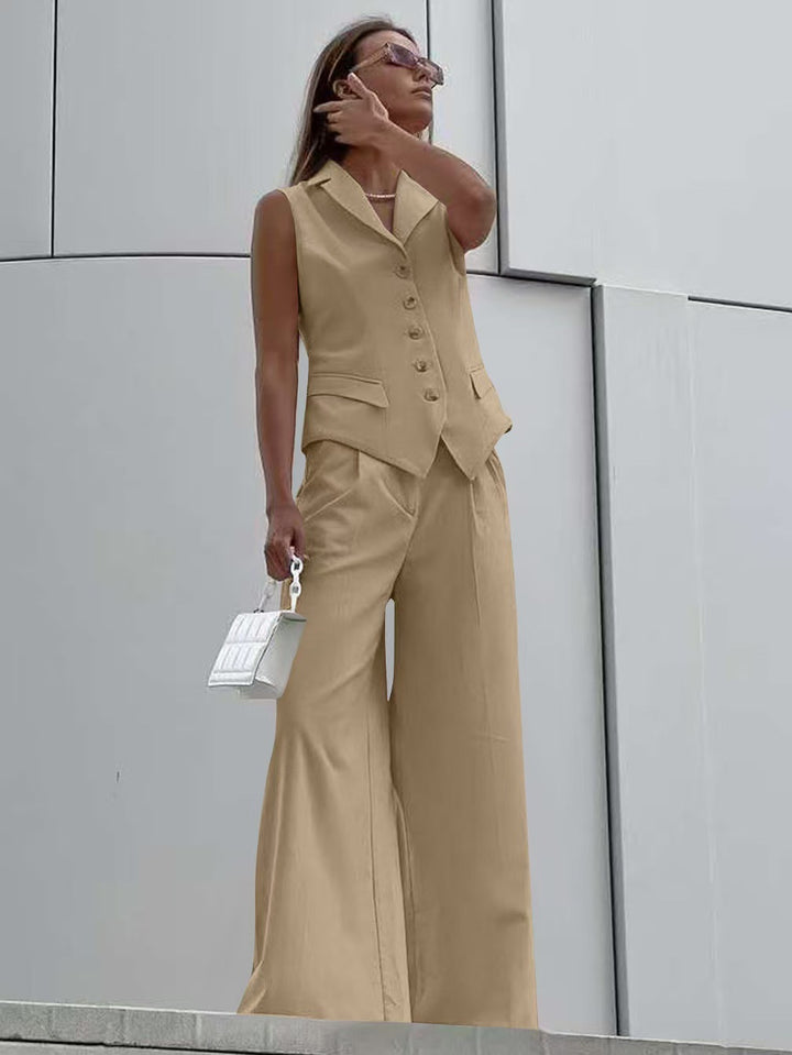 Damen Ärmelloses Tailoring-Zweiteiler mit taillierter Weste und weiter Marlenehose – Célinea