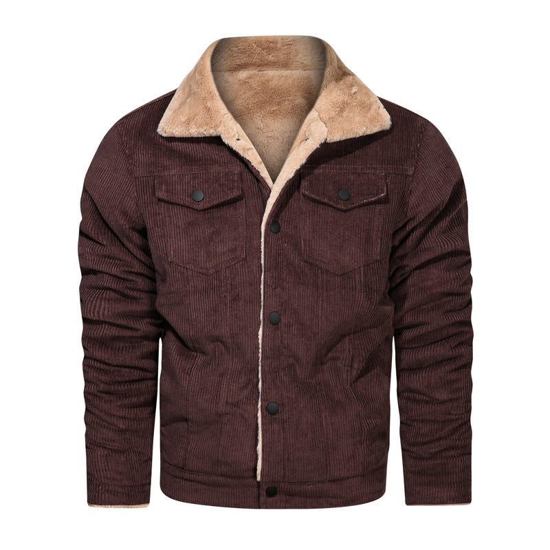 Herren Kord-Truckerjacke mit Teddyfutter und Druckknopfverschluss Echoarchiv