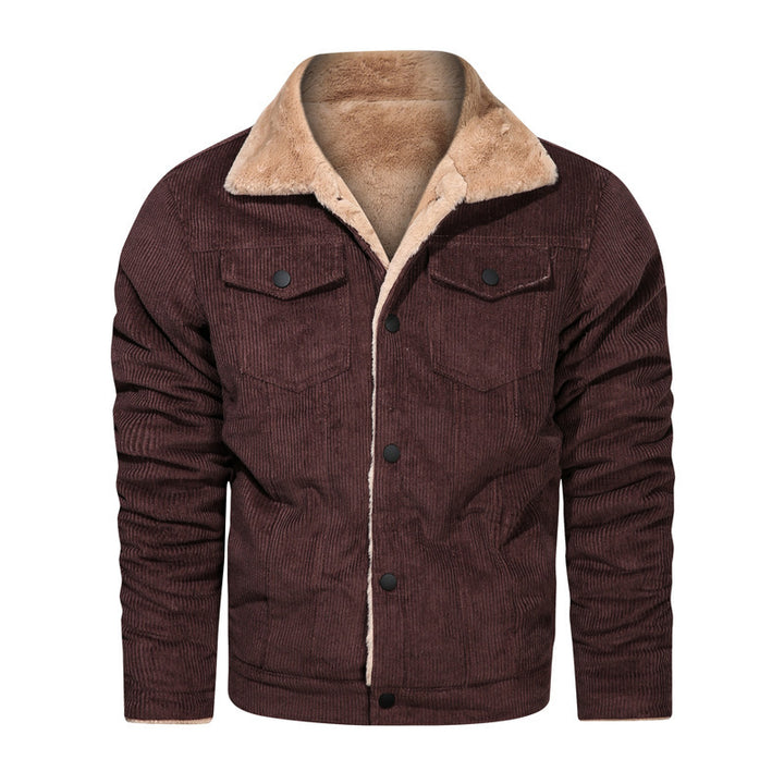 Herren Kord-Truckerjacke mit Teddyfutter und Druckknopfverschluss Echoarchiv