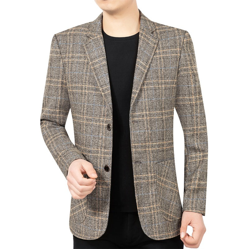 Herren Kariertes Slim-Fit Sakko mit strukturiertem Wollmix und aufgesetzten Taschen – Tianoro