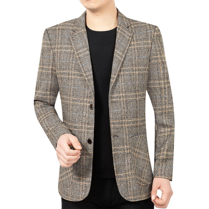 Herren Kariertes Slim-Fit Sakko mit strukturiertem Wollmix und aufgesetzten Taschen – Tianoro