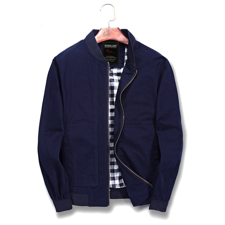 Herren Leichte Canvas‑Bomberjacke mit kariertem Innenfutter und elastischen Bündchen – Brevano
