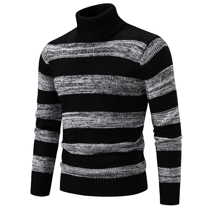 Herren hochwertiger Rollkragenpullover mit auffälligem Streifenmuster Echoarchiv