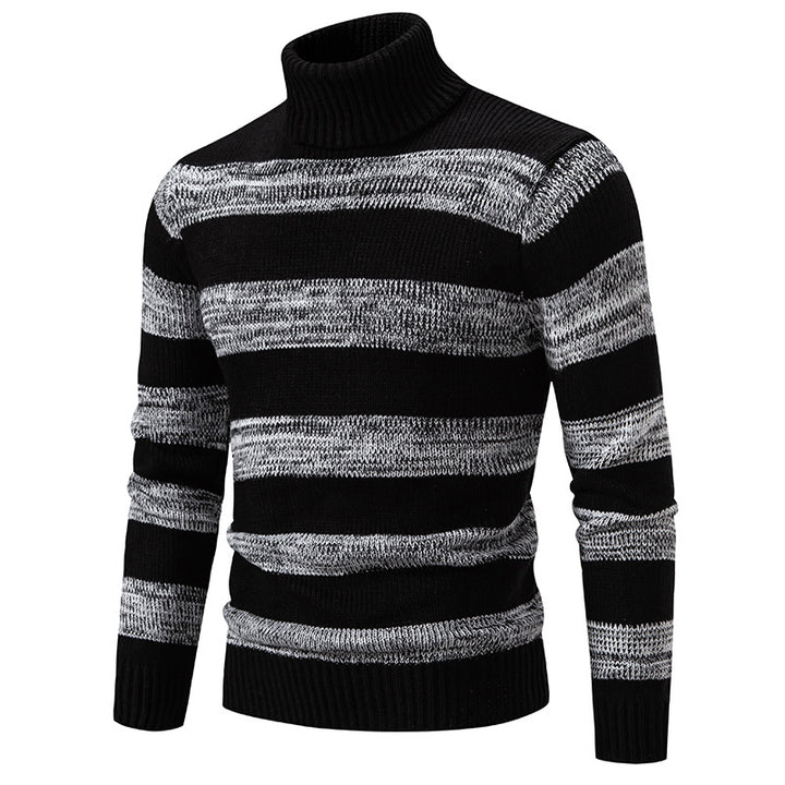 Herren hochwertiger Rollkragenpullover mit auffälligem Streifenmuster Echoarchiv