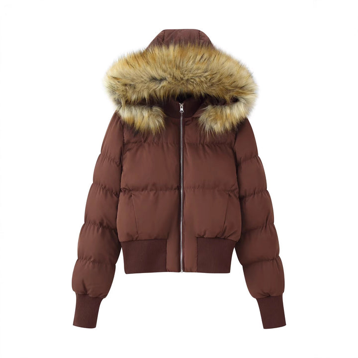 Damen Gepolsterte Cropped-Bomberjacke mit Kapuze und abnehmbarem Kunstpelzbesatz Echo Archiv