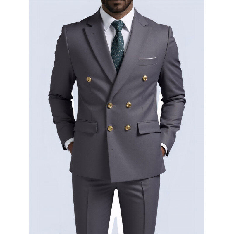 Herren nan doppelreihiger Slim-Fit Anzug mit goldenen Zierknöpfen und schmaler Businesshose Echo Archiv