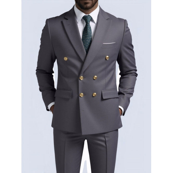 Herren nan doppelreihiger Slim-Fit Anzug mit goldenen Zierknöpfen und schmaler Businesshose Echo Archiv