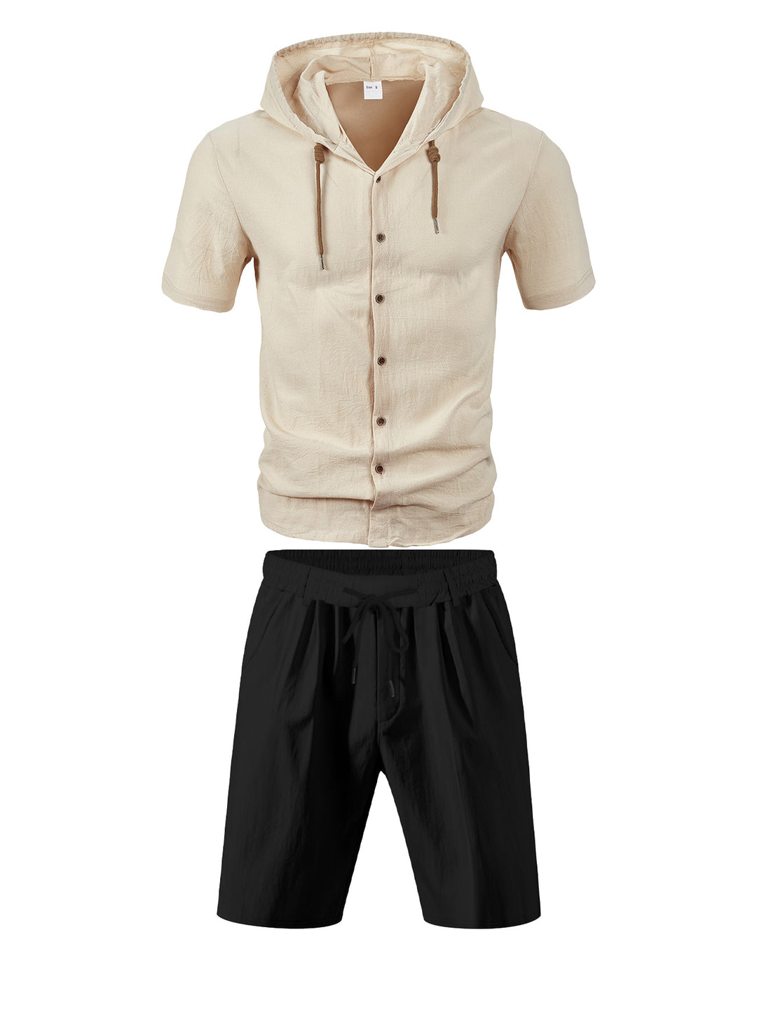 Herren nan leichtes Sommer-Kapuzenhemd in Leinenoptik mit durchgehender Knopfleiste und Kordelzug Echo Archiv