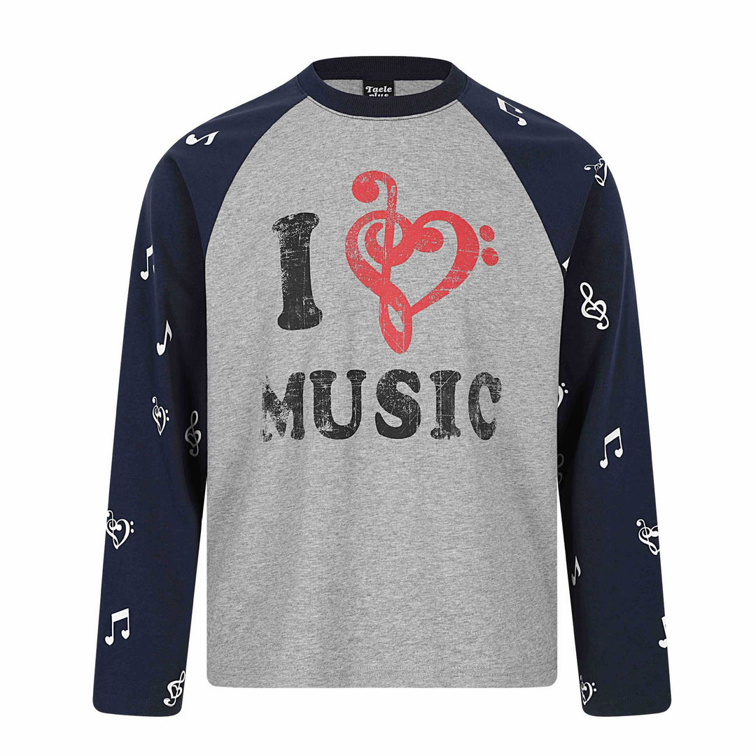 Unisex Langarm-Raglanshirt mit Musikprint und Notenärmeln Echoarchiv