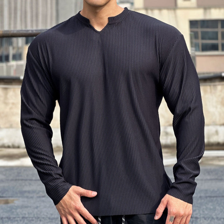 Herren Langarmshirt mit innovativem Rippdesign und modischem Stehkragen Echoarchiv