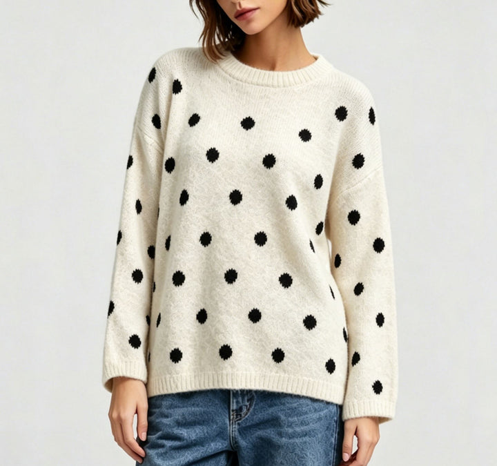Damen Oversize Strickpullover mit dezentem Punktemuster und Rundhalsausschnitt – Mavelle