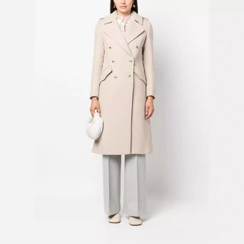 Damen Midilanger Doppelreihiger Tailoring‑Mantel mit taillierter Nahtführung und Zierriegeln Echoarchiv
