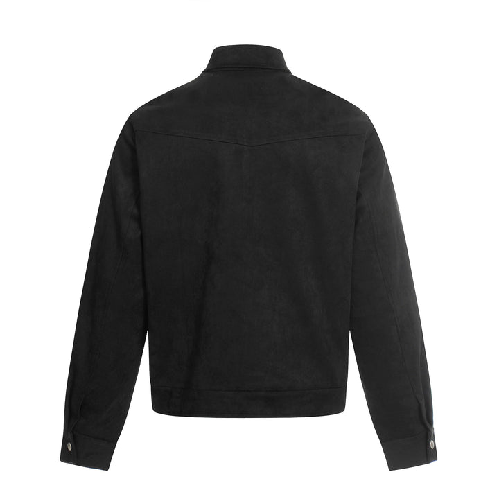 Herren Kurz geschnittener Veloursleder-Blouson mit Stehkragen, Zierstickerei und Knebelverschluss Echoarchiv