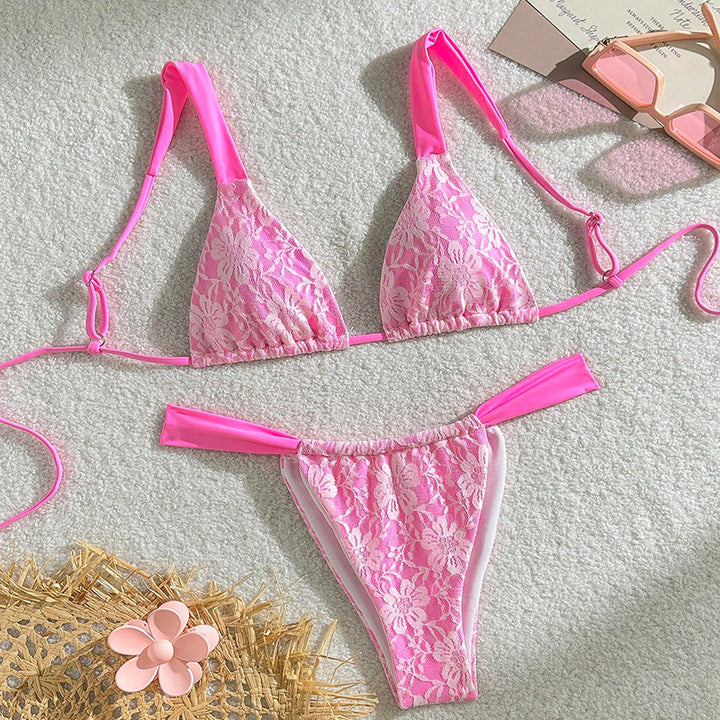 Damen Triangel-Bikini mit floralem Spandex-Muster und verstellbaren Trägern Echo Archiv