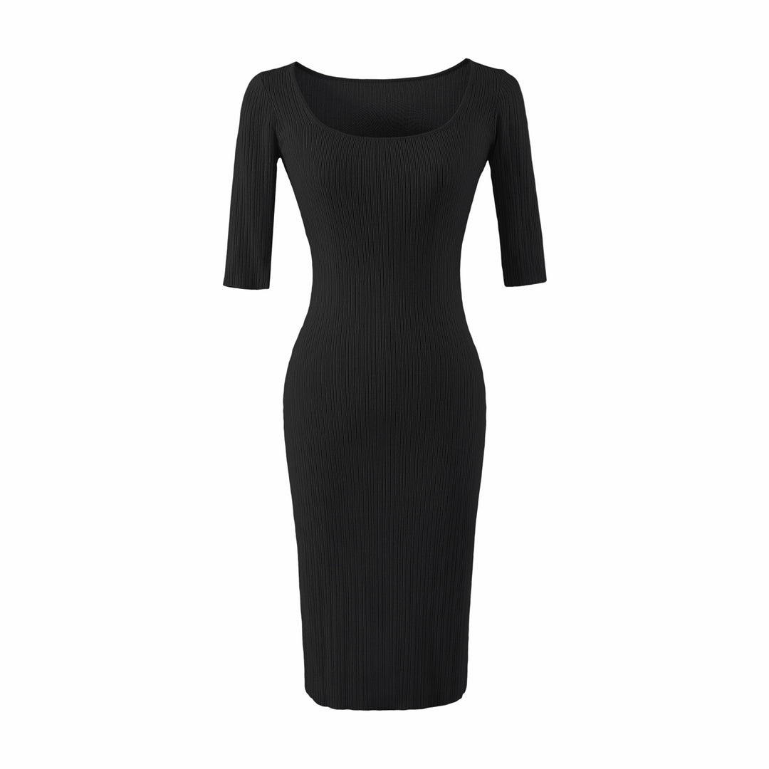 Damen Figurbetontes geripptes Midikleid aus Stretch-Strick Echoarchiv