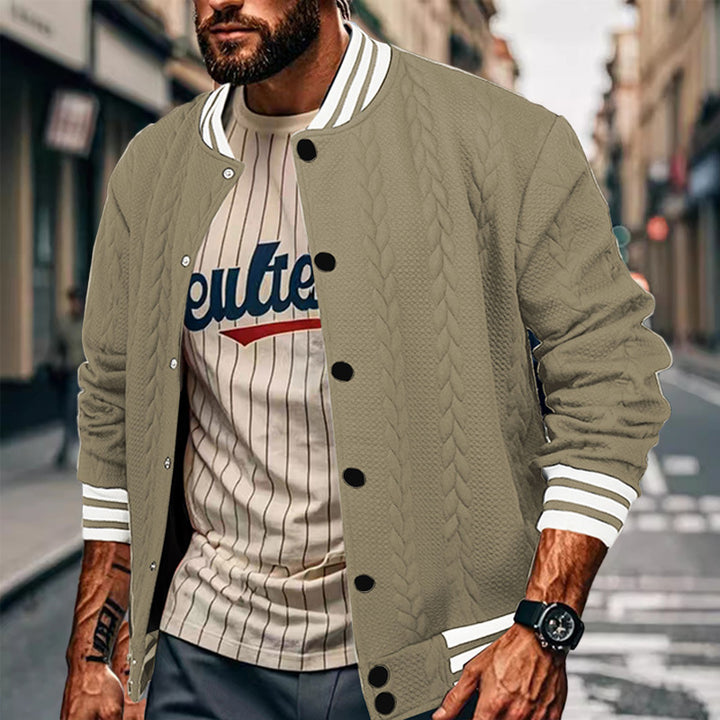 Herren modische Baseballjacke mit strukturiertem Obermaterial und Kontrastärmel Echoarchiv