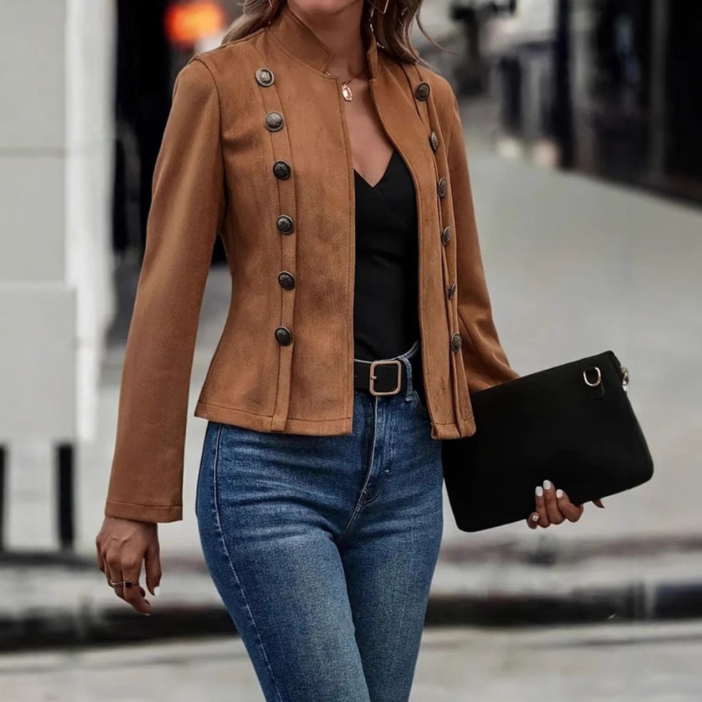 Damen nan taillierte Militärjacke mit Stehkragen und doppelter Knopfleiste Echo Archiv