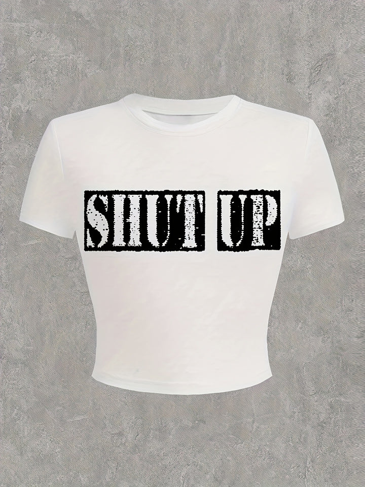 Damen Crop-T-Shirt mit witzigem Geburtstagsslogan und figurbetontem Schnitt Echo Archiv