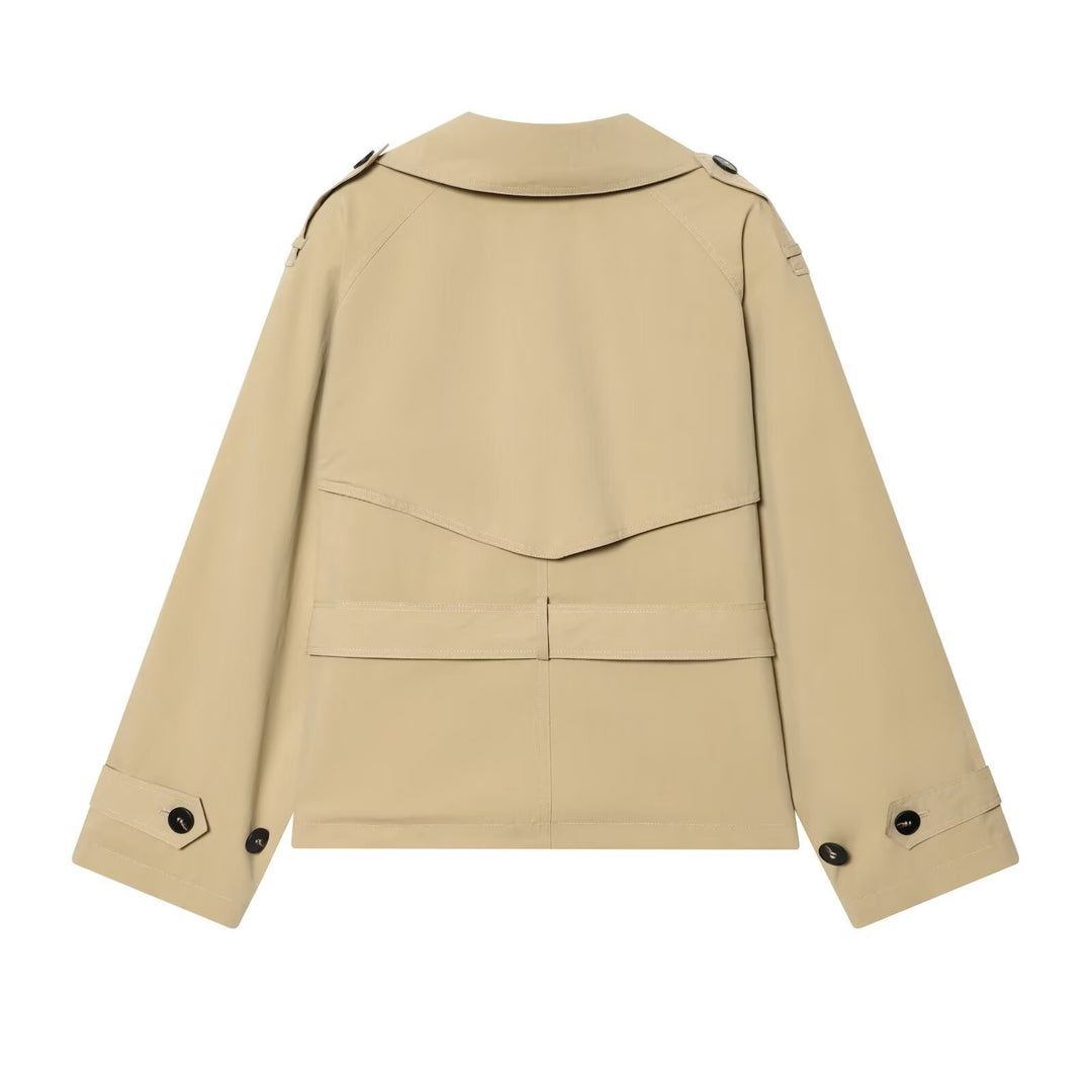 Damen Kurz geschnittener Trenchcoat mit Taillengürtel und Schulterklappen Echo Archiv