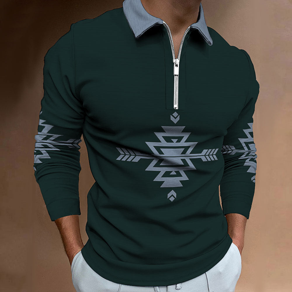 Herren Langarmshirt mit modernem ethnischem Design und hochwertigen Reißverschluss Echoarchiv