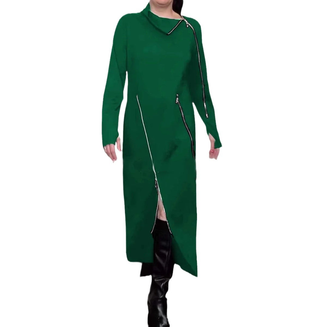 Damen nan langes Strickkleid mit asymmetrischen Metallreißverschlüssen und Frontschlitz Echo Archiv