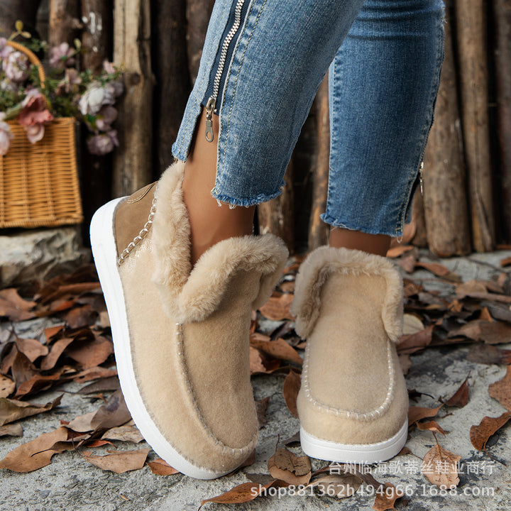 Damen Gefütterte Kurzstiefel-Hausschuhe mit Faux-Fellkragen und rutschfester Gummisohle – Lioré