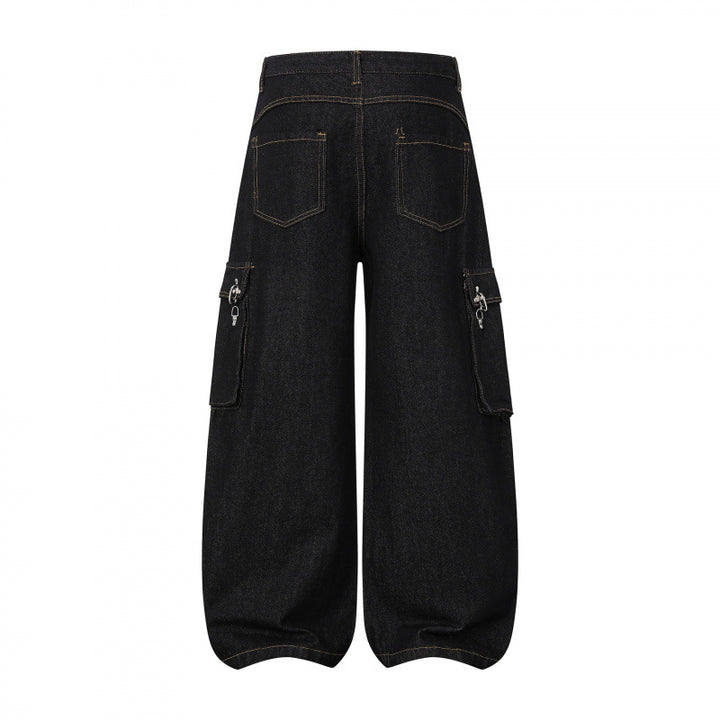 Damen Ballonförmige Cargo-Jeans mit hoher Taille, weitem Bein und aufgesetzten Klappentaschen Echo Archiv