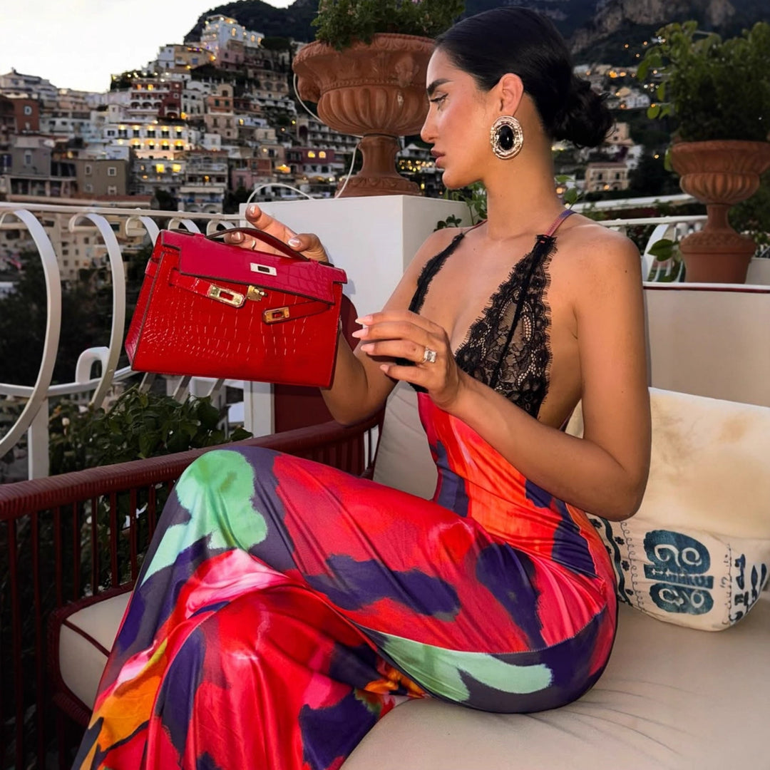 Damen figurbetontes Maxikleid mit floralem Muster und Spitze Echo Archiv