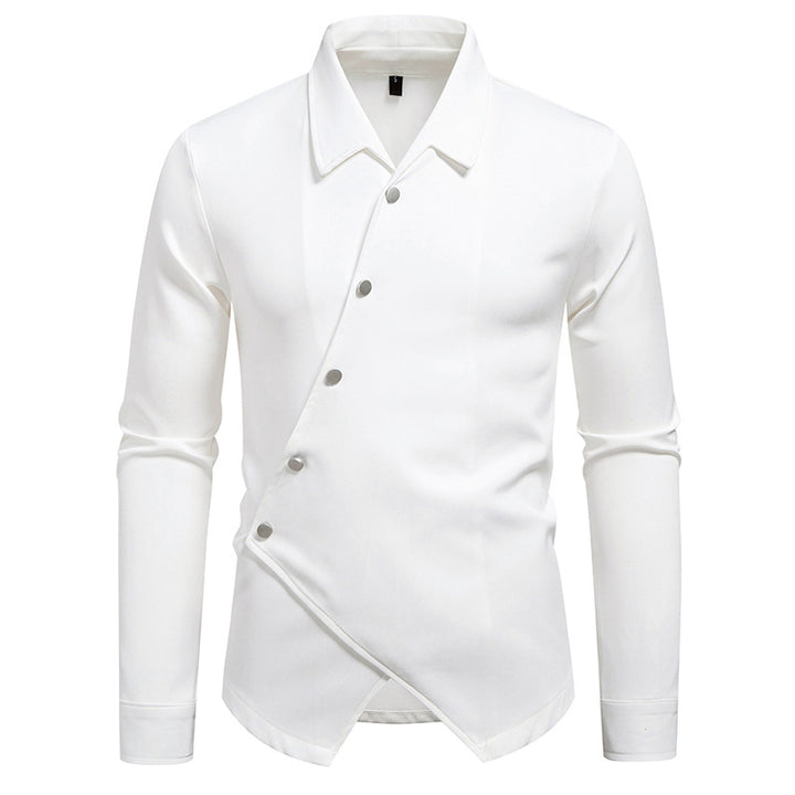 Herren Exklusive Hemdbluse mit asymmetrischem Schnitt und eleganten Knopfdetails Echoarchiv