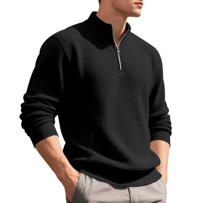 Herren eleganter Fleece-Pullover mit halbem Reißverschluss und strukturiertem Design Echoarchiv