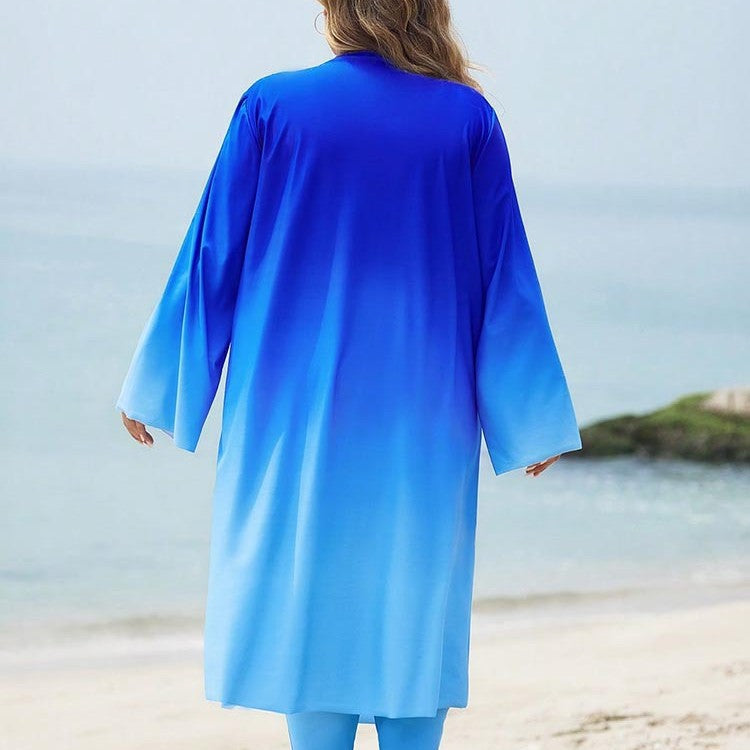 Damen cremiger Strandkleid mit langen Ärmeln und modischem Farbverlauf Echo Archiv