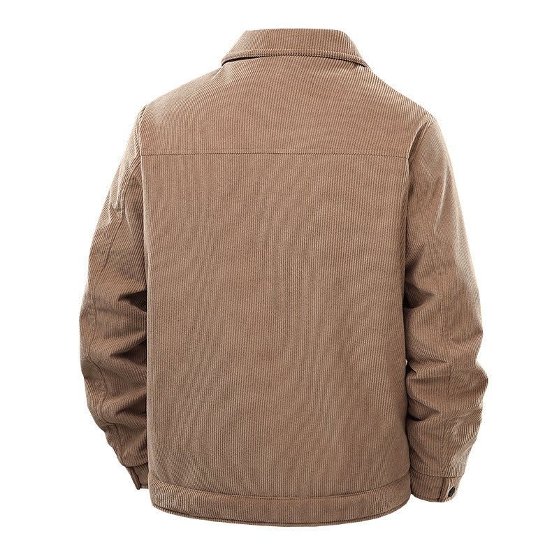 Männer Cordjacke im lässigen Arbeiterstil mit Druckknopfverschluss und Seitentaschen – Taviero