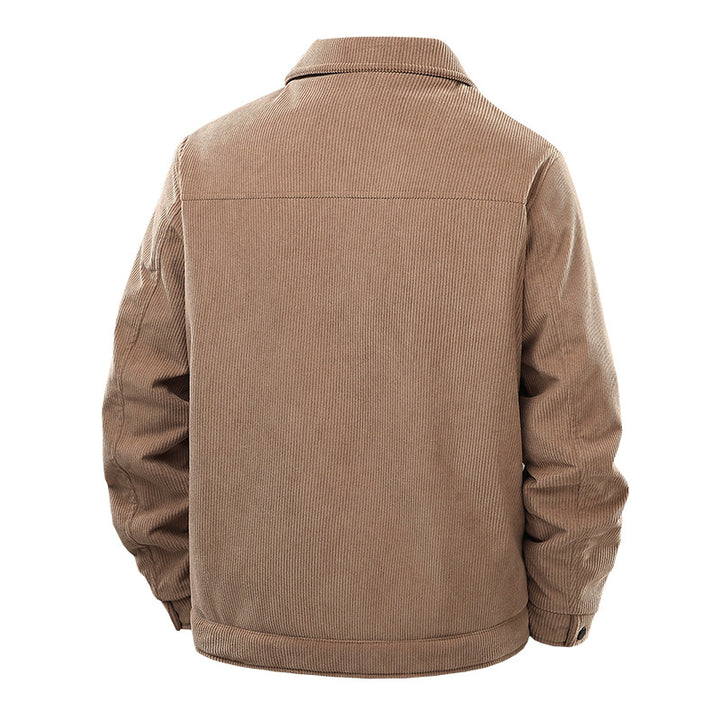 Männer Cordjacke im lässigen Arbeiterstil mit Druckknopfverschluss und Seitentaschen – Taviero