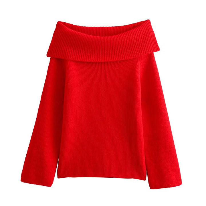 Damen nan oversize schulterfreier Strickpullover mit breitem Umschlagkragen und Rippstruktur Echo Archiv