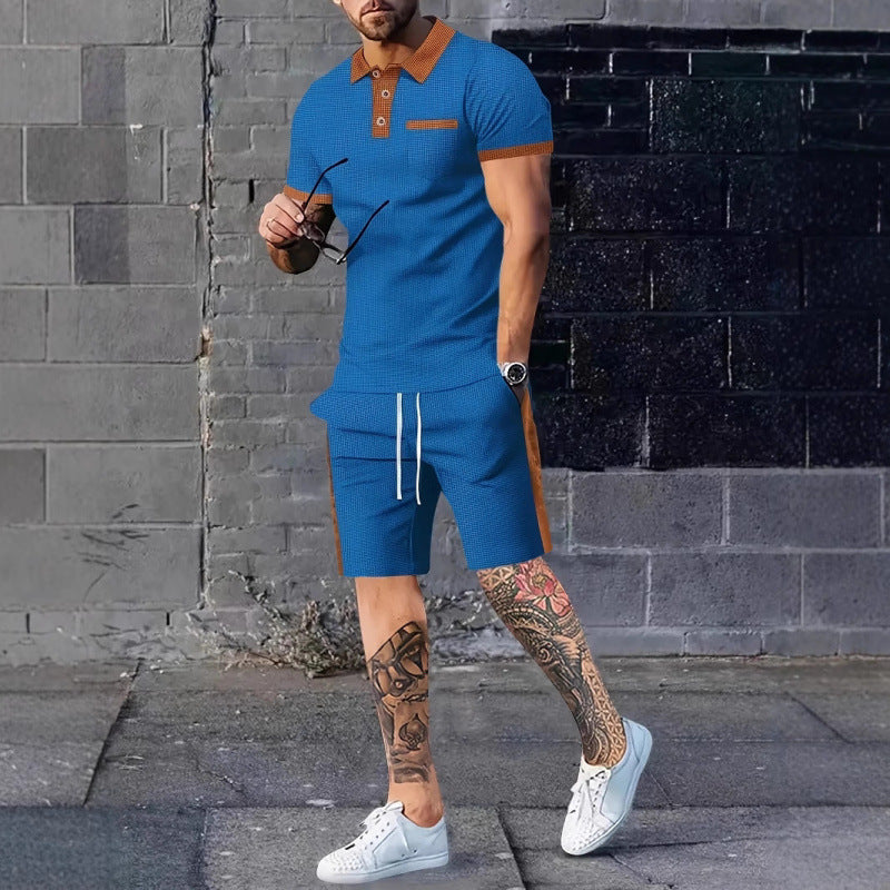 Herren Poloshirt und Shorts Set mit stylischem Kontrastdesign Echoarchiv