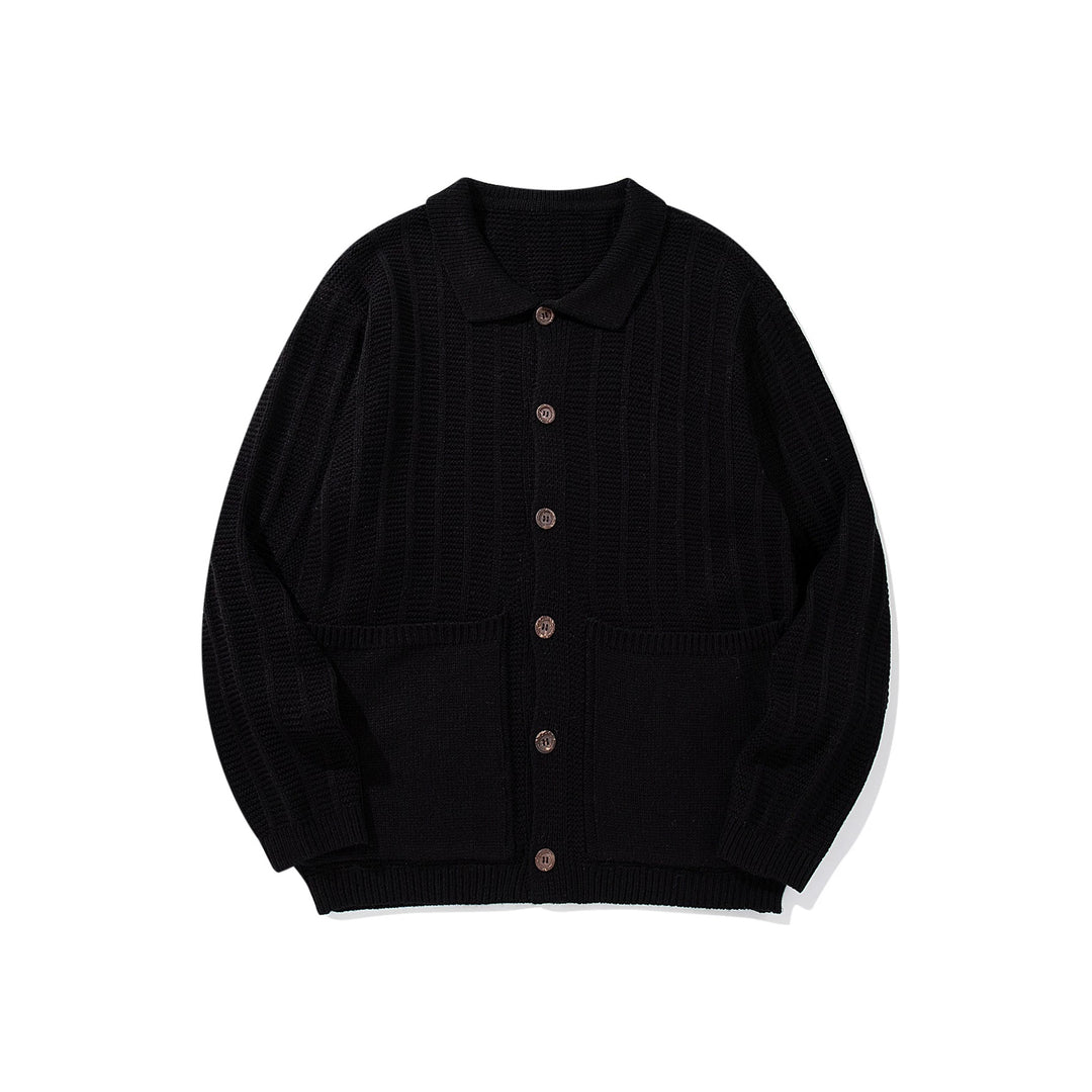 Unisex Strukturiertes Strickcardigan mit Hemdkragen und aufgesetzten Taschen Echoarchiv