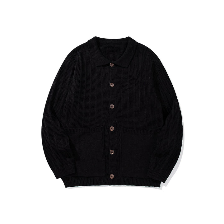 Unisex Strukturiertes Strickcardigan mit Hemdkragen und aufgesetzten Taschen Echoarchiv