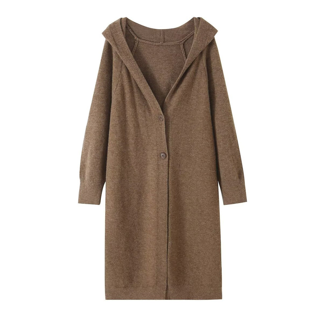 Damen Longline Strickcardigan mit Kapuze, Feinstrick und Knopfverschluss Echo Archiv