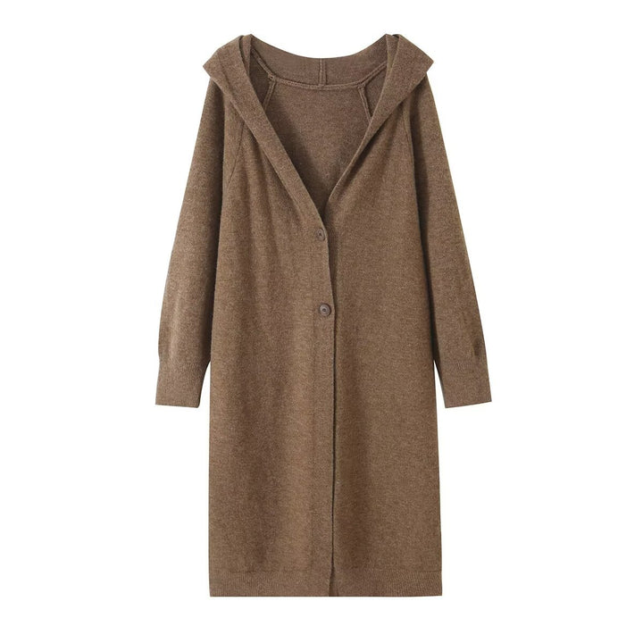 Damen Longline Strickcardigan mit Kapuze, Feinstrick und Knopfverschluss Echo Archiv