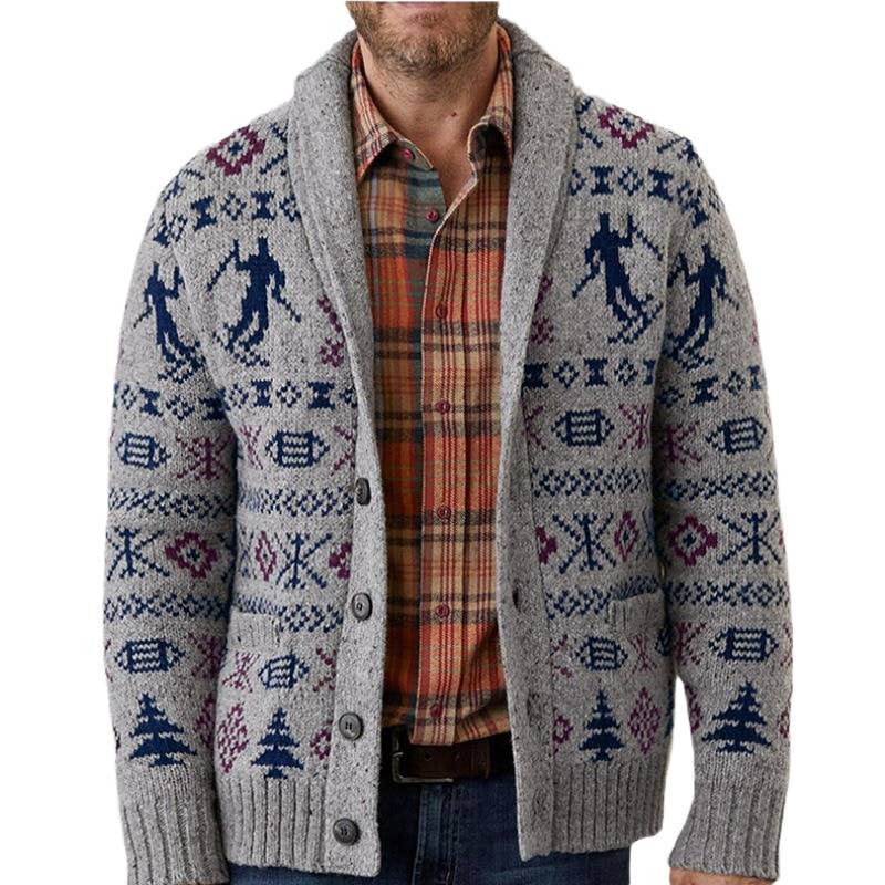 Herren Strickjacke mit exklusivem Norweger-Muster und praktischen Taschen Echoarchiv