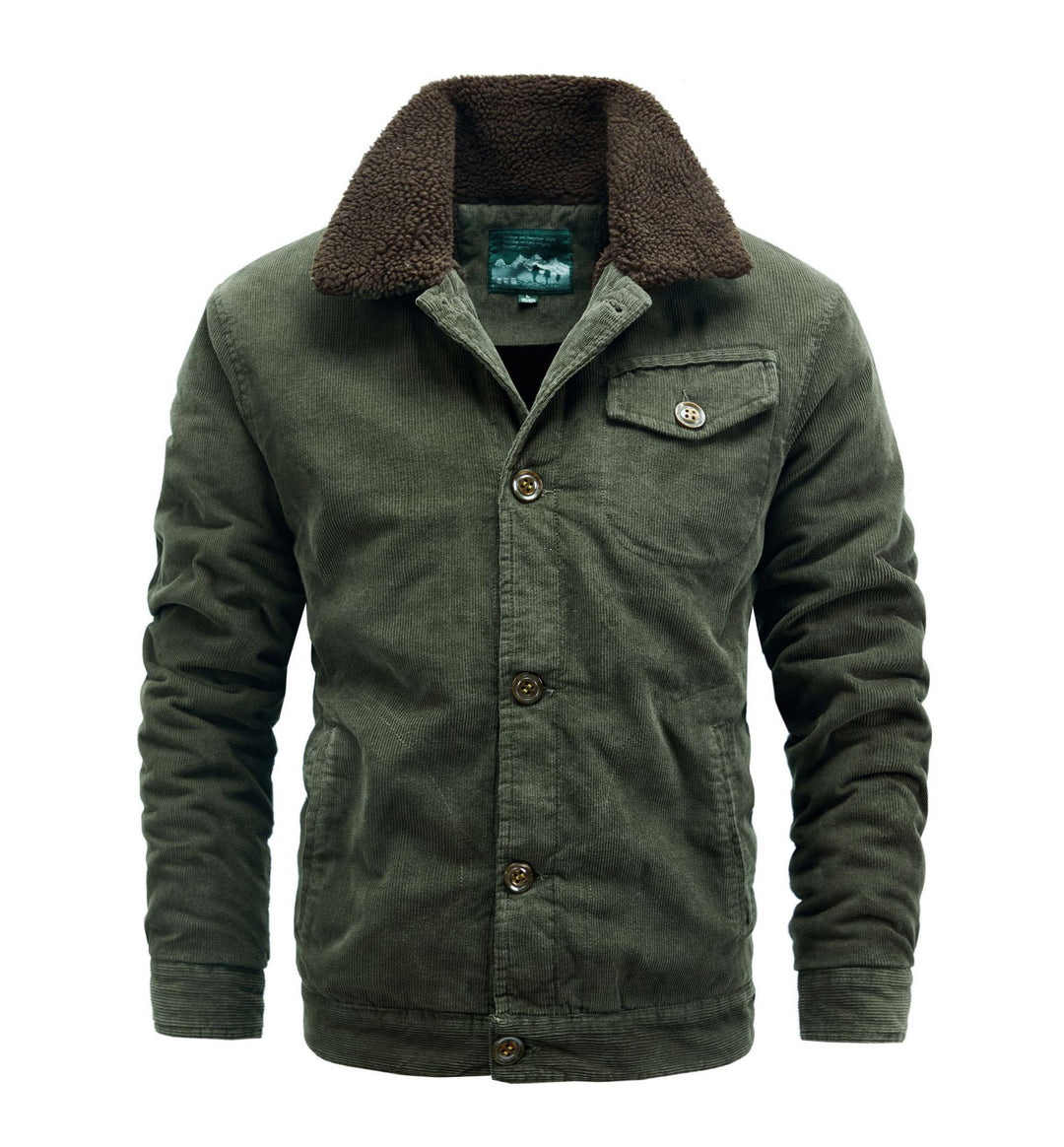 Herren Cord-Truckerjacke mit durchgehendem Sherpa‑Futter und Hemdkragen – Taviero